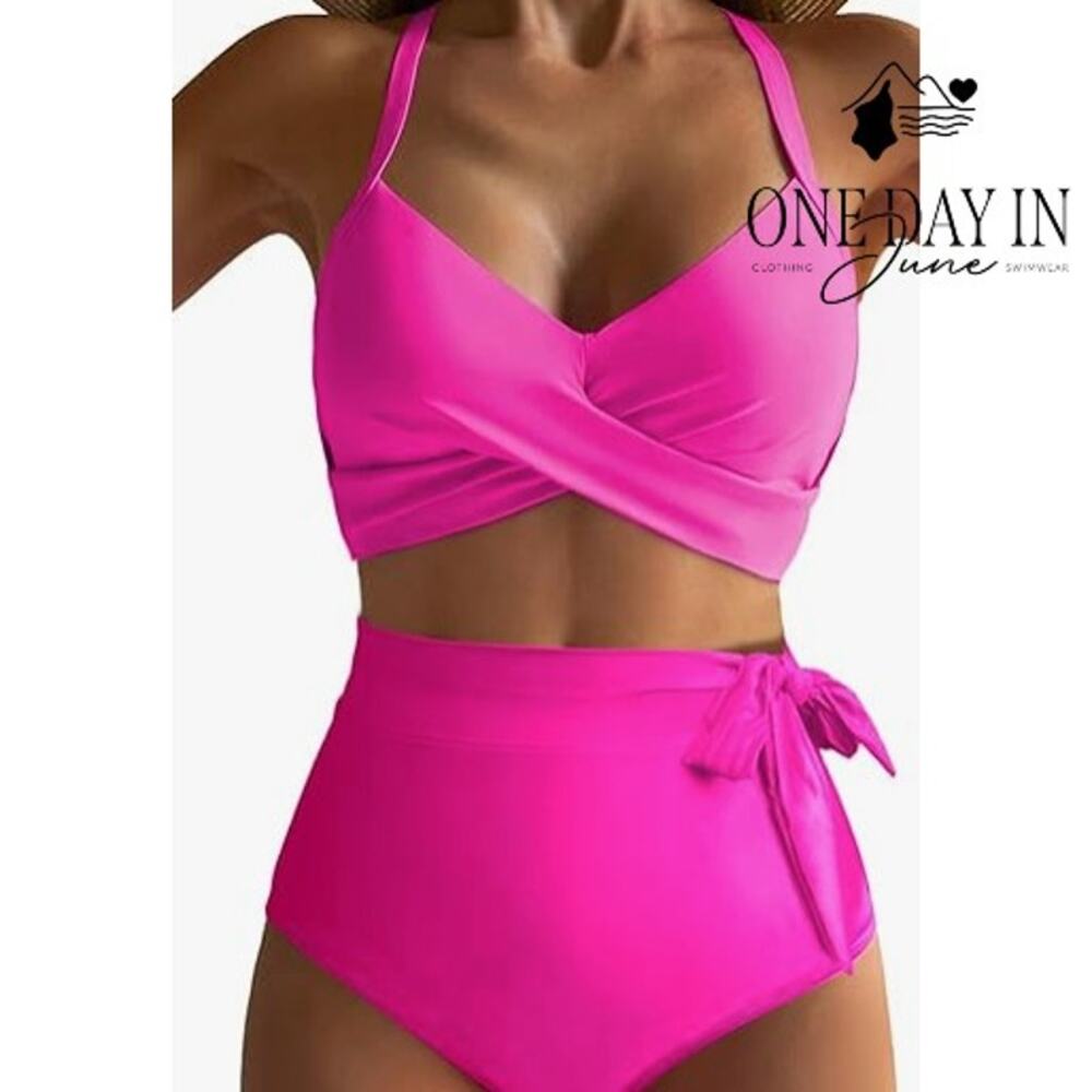 Dokotoo Twist Front Tie Back High Waist Bikini Swimsuit Size L